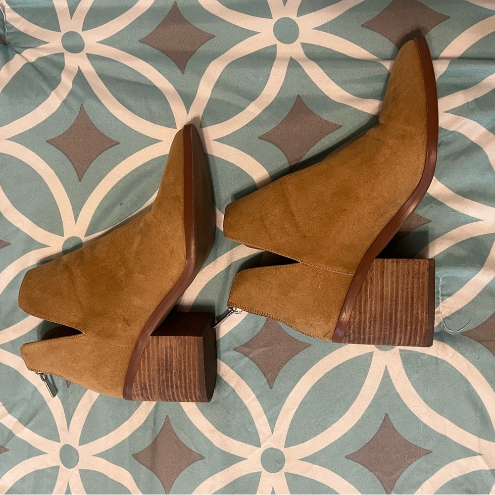 bp Tan Suede Cutout Block Heel Booties